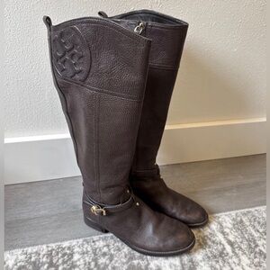 Brown Leather Riding Boots - Tory Burch